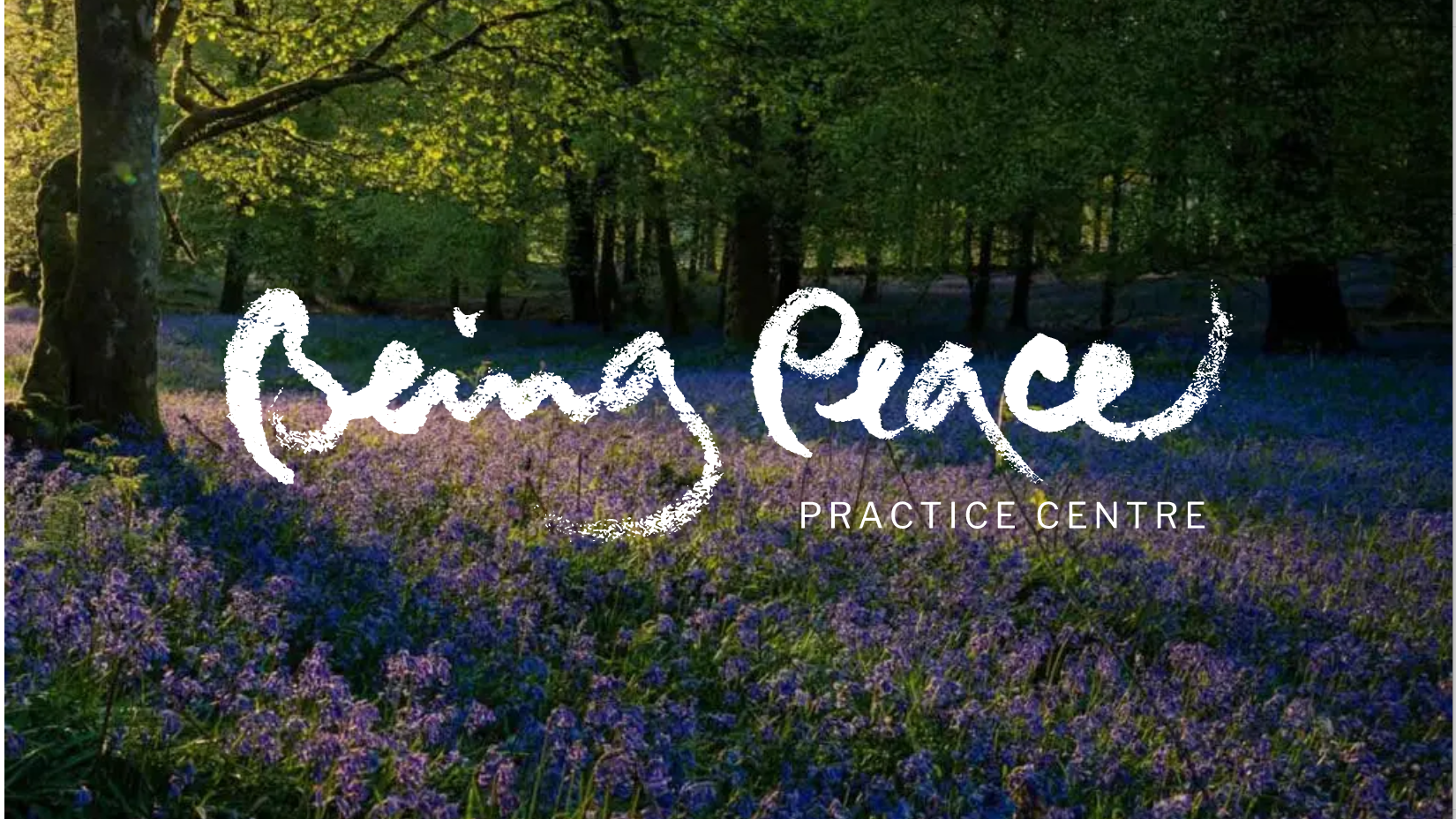 Bluebell woods with the words Being Peace